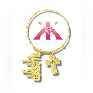 Custom "Blessed" Charm Bangle Bracelet